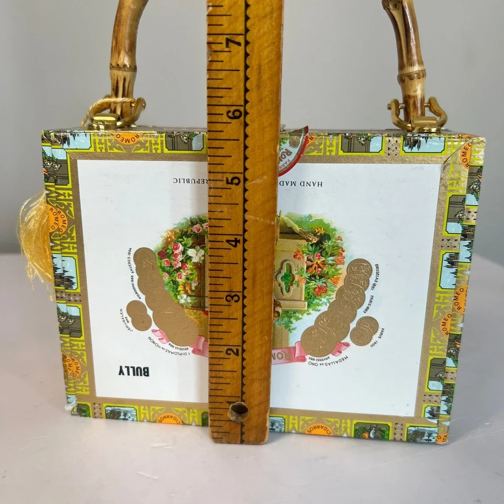 Kay Warren Cigar Box Purse Womens Multicolor Bamboo Handle Romeo y Julieta